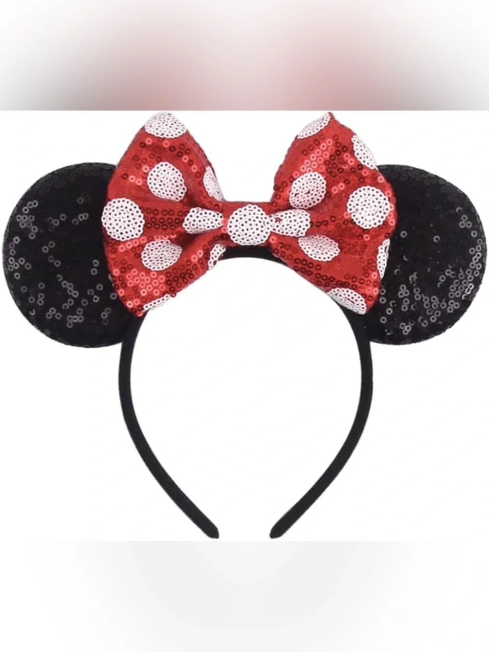 Disney Kids Black Sequin Minnie Ears Headband with Red Polka Dot Bow